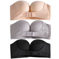 thumbnail image 3 of HNMKIU Workout Bras Womens 3PCS Solid Color Strapless Non Adjustment Rimless Dress Bra F Cup Black+Gray+Beige, 3 of 4