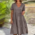 thumbnail image 1 of Meichang Robes d'Été pour Femmes 2025 Décontractées à Manches Courtes Col en V à Étages Longueur Genou Robes Trapèze Robe en Coton et Lin Fluide Tunique de Plage, 1 of 7