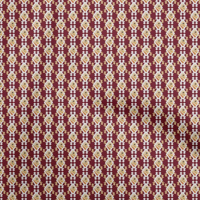 oneOone Silk Tabby Maroon Fabric Asian Kilim Sewing Material Print Fabric By The Yard 42 Inch Wide