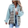 thumbnail image 1 of IROINID Veste Courte en Denim pour Femme Veste Col à Revers à Carreaux Manches Longues Décontractée de Loisirs Poches Hauts Veste Manteau à Carreaux, Bleu Ciel, 1 of 9