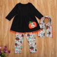 thumbnail image 1 of Ensemble de Costume pour Enfants 3 Pcs Imprimé Floral Col Rond Manches Longues Haut+pantalon+foulard Noir, 1 of 4