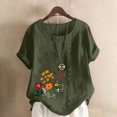 thumbnail image 2 of QATAINLAV Hauts d'Été pour Femmes Décontractés en Coton et Lin T-Shirts à Manches Courtes Col Rond Chemise T-Shirts Graphiques Floraux Surdimensionnés Tenues de Vacances à la Plage en Liquidation Liquidation Vert Armée TTTTG, 2 of 5