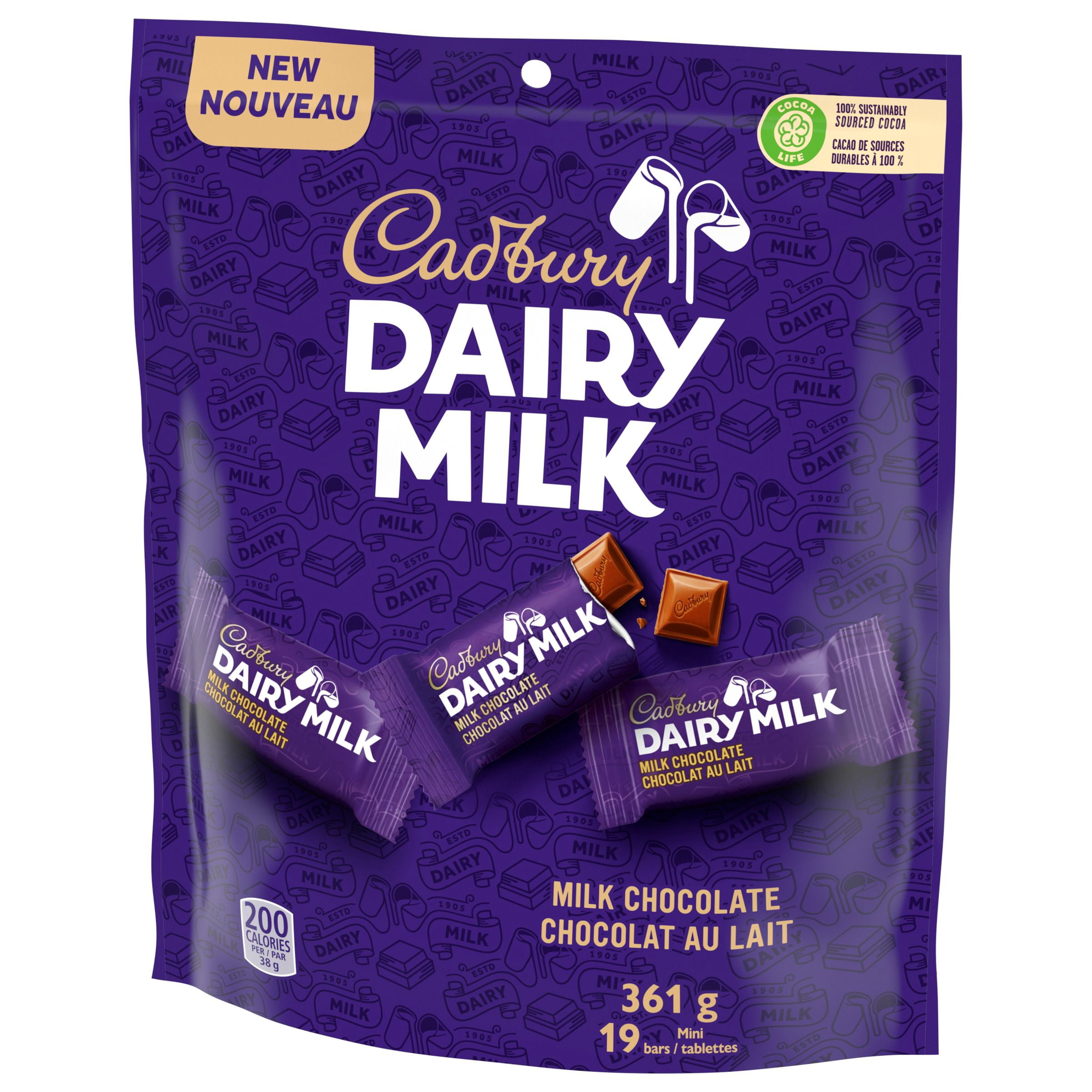 CADBURY DAIRY MILK, Milk Chocolate Bars, Bag of 8 Mini Chocolate Bars, CADBURY Milk Chocolate Mini Bars