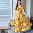 thumbnail image 4 of Hontri Robe Décontractée pour Femme Offres à Moins de 15 $, Mode Femme Été Grâce Mi-Mollet Manches Courtes Robe de Plage Imprimée Jaune 3TG, 4 of 7