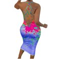 thumbnail image 4 of CEHVOM Women Fashion Print Color Halter Fishnet Round Neck Dress Long Dress, 4 of 6
