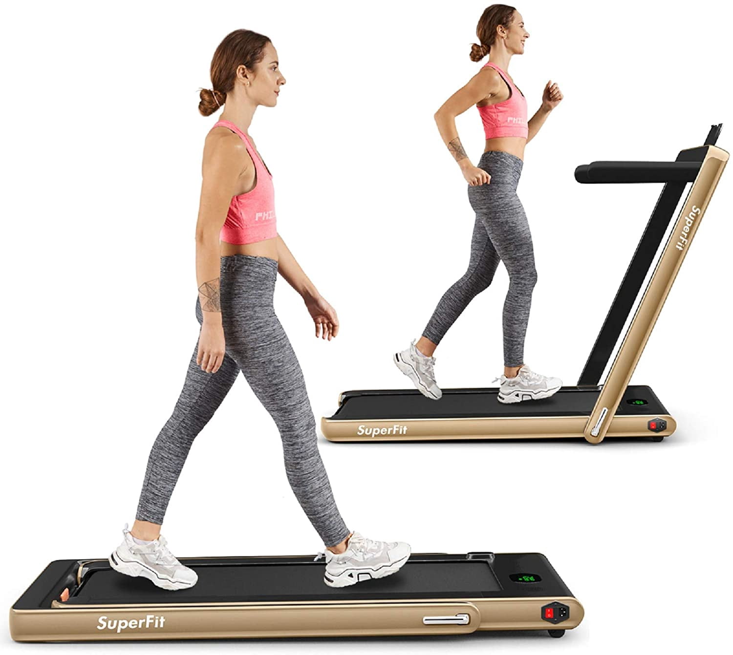 YOYO 2 in 1 Folding Treadmill, 2.25HP Under Desk Electric Treadmill, Installation-Free with Bluetooth Speaker, Remote Control and LED Display, Walking Jogging for Home Office Use
