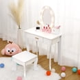 thumbnail image 1 of Girls' Vanity Table and Chair Set, Kids Makeup Dressing Table with Lights & Wood Makeup Playset, 1 of 9