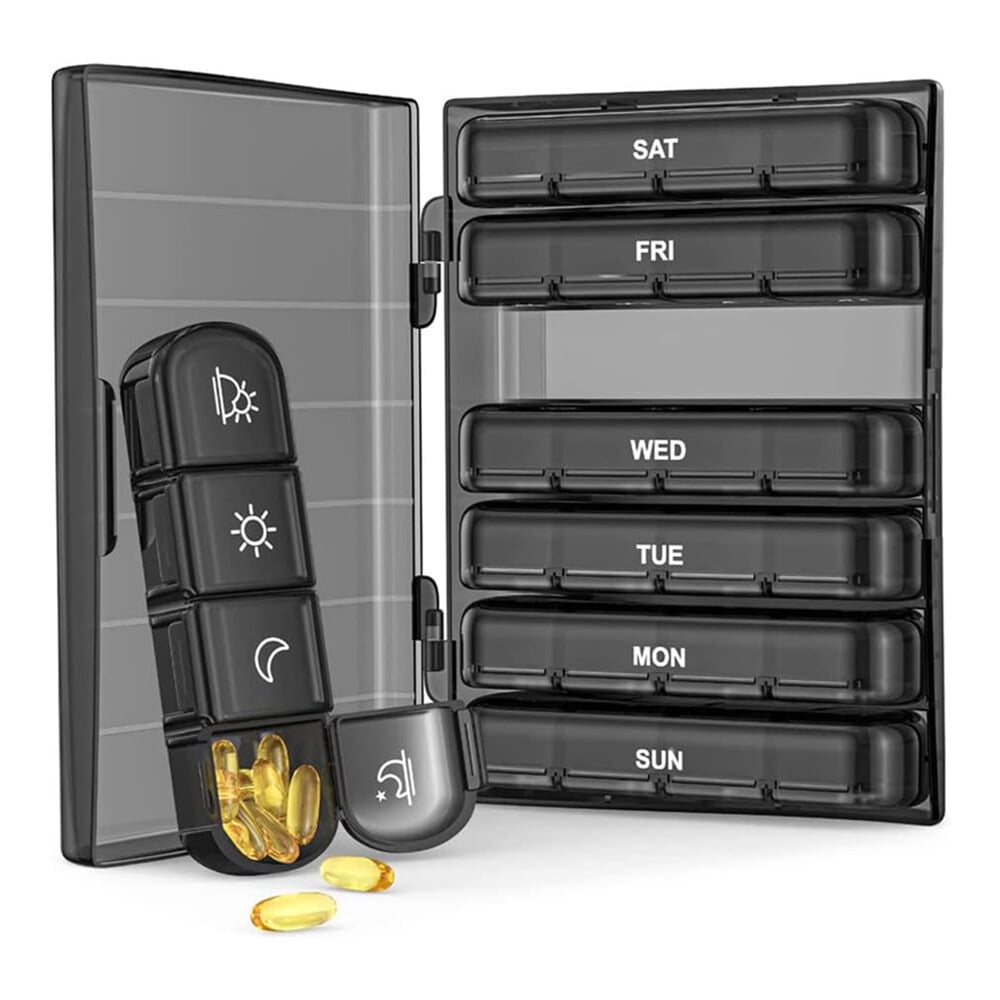 28 Compartments Weekly Pill Organizer 4 Times/Day Portable Travel Pill Box Large Pill Container with Light Pill Case for Vitamins, Medications, Supplements and Fish Oil
