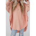 thumbnail image 1 of Women's Crinkle Splicing Raw Hem High Low Oversized Blouse, 1 of 5