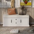thumbnail image 2 of MODERNLUXE 42.5" Large Shoe Bench with 2 Drawers and 2 Cabinets, Solid Wood Shoe Rack Entryway Bench with Removable Cushion for Entryway Hallway and Living Room,White, 2 of 8