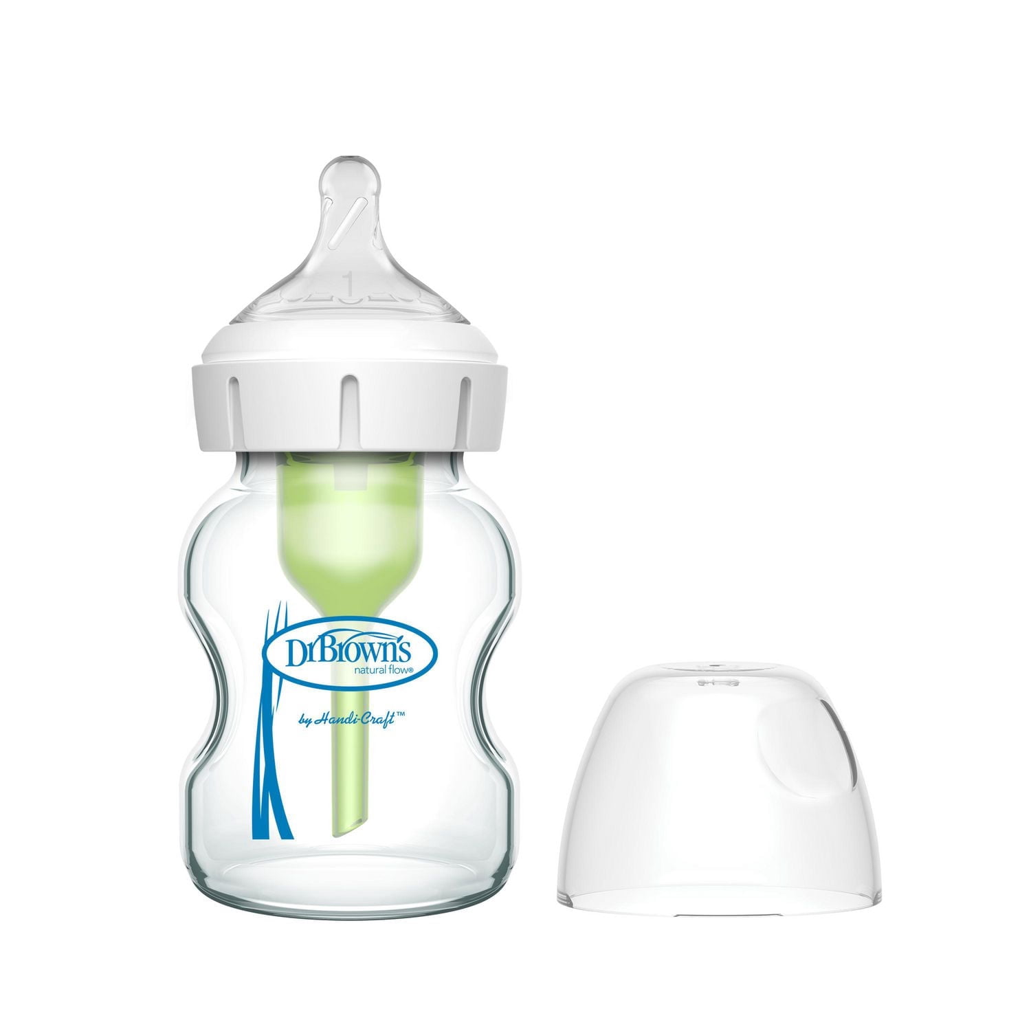 Dr. Brown's Natural Flow Anti-Colic Options+ Wide-Neck Glass Baby Bottle mL, with Level 1 Slow Flow Nipple, 0m+
