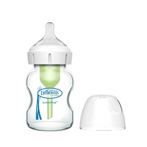 Dr. Brown's Natural Flow Anti-Colic Options+ Wide-Neck Glass Baby Bottle mL, with Level 1 Slow Flow Nipple, 0m+