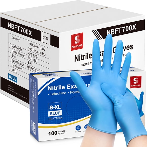 Schneider Nitrile Exam Gloves, 4mil, Blue, Medium 1000-ct Case, Disposable Latex-Free,Cleaning Gloves, Food Safe for Cooking & Food Prep, Powder-Free