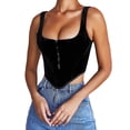 thumbnail image 1 of Women’s Solid Color Boat Neck Breasted Rhombus Exposed Navel Vest, 1 of 10