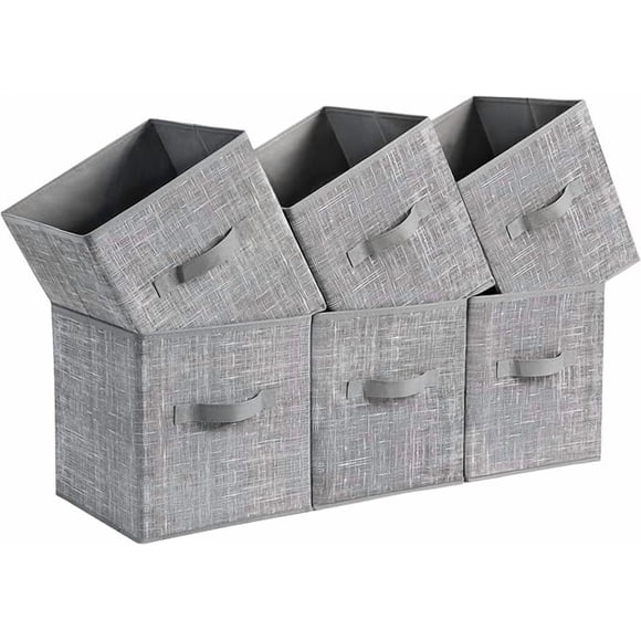 SONGMICS Storage Cubes, 11-Inch Non-Woven Fabric Bins with Double Handles, Set of 6, Closet Organizers for Shelves, Foldable, for Clothes, Gray UROB26LG