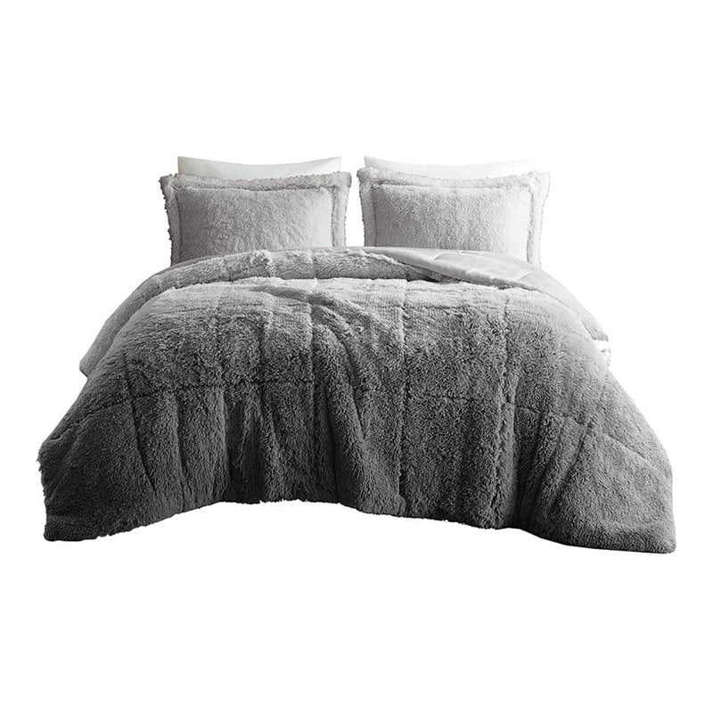 Ensemble Mini Couette en Tissu Long et Shaggy 2 Pcs 66 Pouces Gris