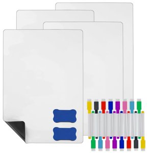 MesaSe 4-Pack Whiteboard Magnetic Dry Effase Board avec stylo et effacement pour toute surface lisse Home Kitchen Refrigerator Liste d'achats et Bureau Bulletin Board (12” X 8”)