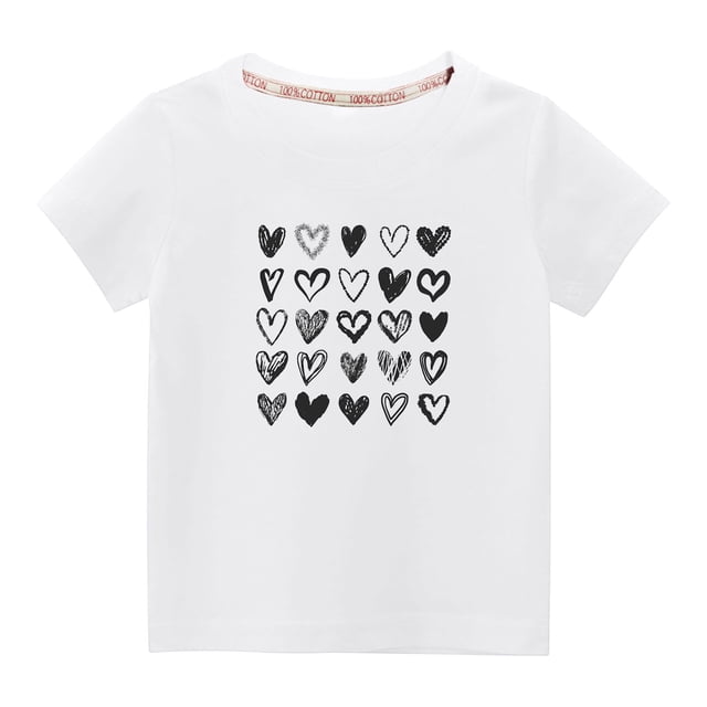 Penkiiy T-shirt en Coton pour Tout-Petits Garçons Filles Mode Mignon Col Rond Imprimé Saint-Valentin Manches Courtes 4-5 Ans Blanc