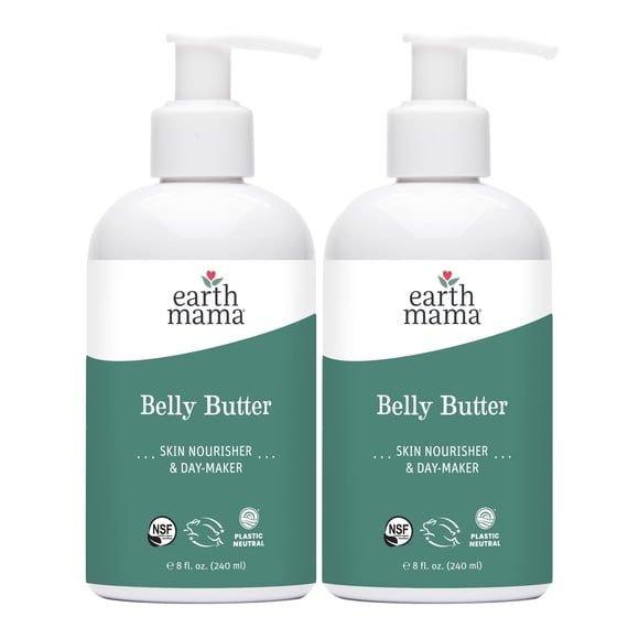 Earth Mama Belly Butter, Maternity Moisturizer for Dry Skin | Lotion for Pregnancy and Postpartum Recovery Self Care, Body Cream with Aloe, Fragrance Free, 8-Fluid Ounce (2-Pack)