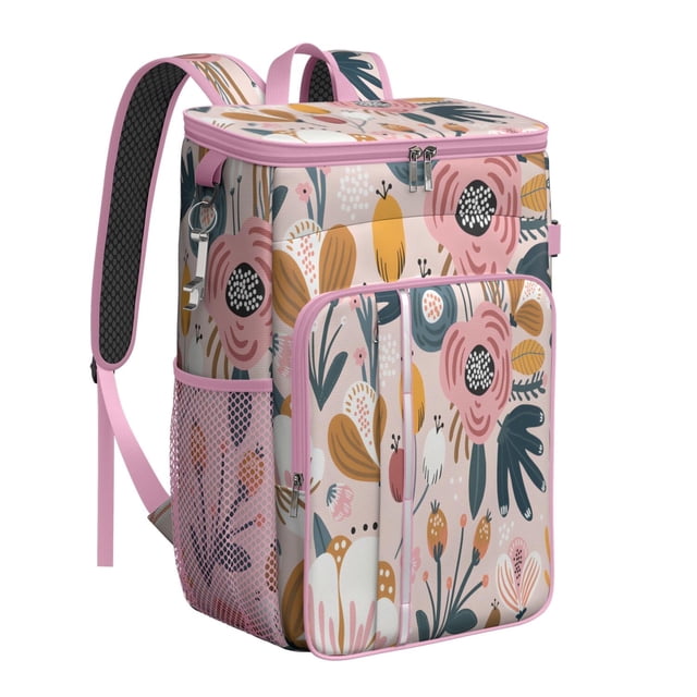 Sac à Dos Glacière au Design Floral de Jardin - Grande Capacité 20 L, Multiples Poches pour l'Organisation