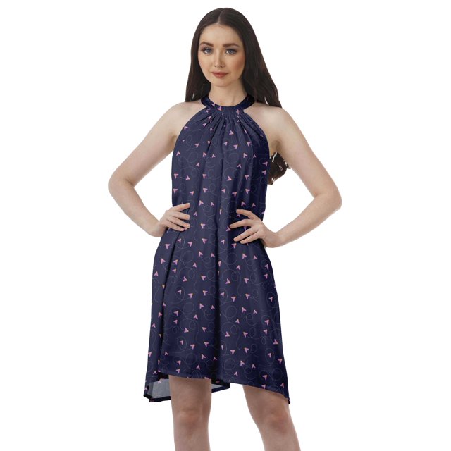 Moomaya Robe Tunique Imprimée Robe Débardeur Robe Évasée Robe à Col Licou Mini Robe d'Été