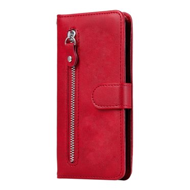 Étui pour Samsung Galaxy Note 10 Lite, Portefeuille à Poche Zippée en Cuir, Fermeture Magnétique, Étui à Rabat - Rouge
