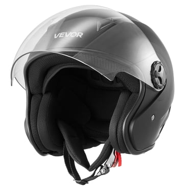 VEVOR Casque de Moto, Ouverture 3/4, Casque de Motocross/dirt pour Adulte avec Visière Transparente, Casque de Course de Moto de Rue Confortable avec Doublure Amovible, (Noir Mat, G)