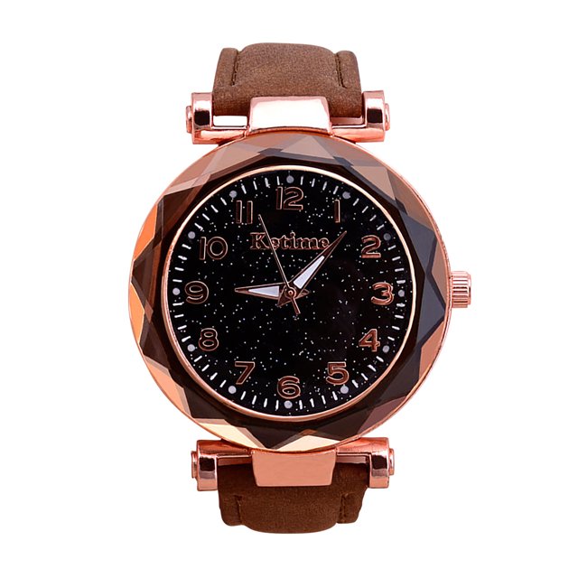 Montre à Quartz Mode Décontractée pour Femmes Cadran Scintillant Ciel Bracelet en Cuir