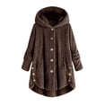 thumbnail image 1 of Qertyioot Women Plus Size Button Plush Tops Hooded Loose Cardigan Wool Coat Winter Jacket, 1 of 5
