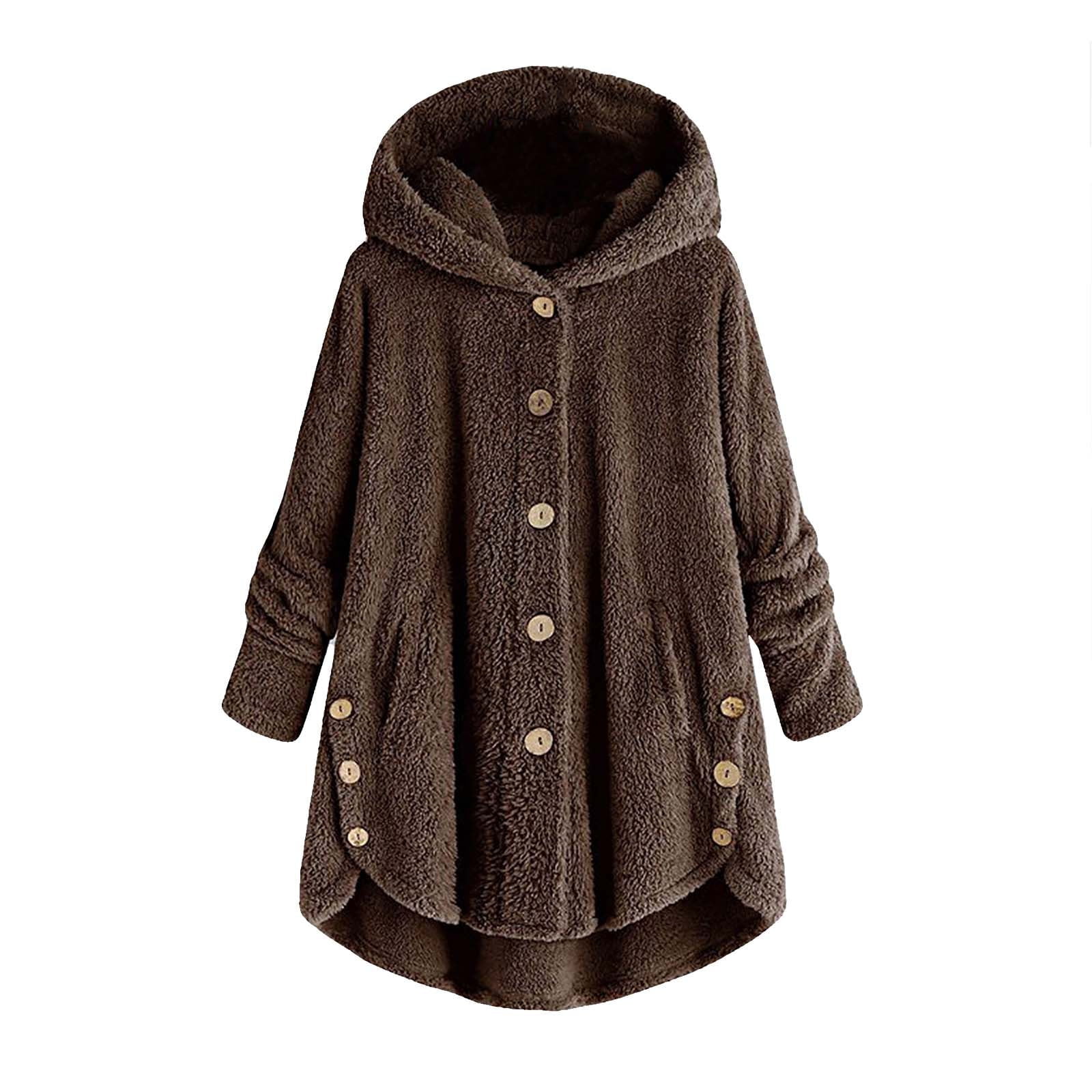 ジャケット・アウター eaphi big collar middle coat brown lcziwo Womens Sherpa Jacket with Hood Plus Size Cute Teddy Bear