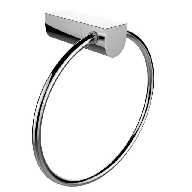 Avanities 7.09-in. W Round Stainless Steel Towel Ring in chrome color, wall-mounted with a rectangular base and polished finish, ideal for bathroom renovation and hardware upgrades, also suitable for hanging small accessories.