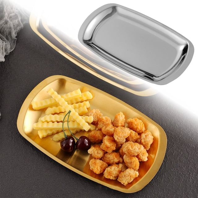 WIFKLSIIPG Barbecue Plate Rectangular Sizzling Platter Plate Stainless Steel Stainless Steel Dinner Plate Pasta Plate Western Food Plate Stainless Steel Food Plate Kitchen Plate Re Usable