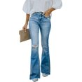 thumbnail image 1 of Jeans Évasés pour Femmes Taille Haute Jambes Larges Bootcut Jeans Extensibles en Denim, 1 of 6