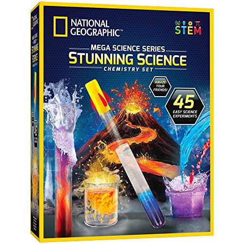 NATIONAL GEOGRAPHIC Superbe Ensemble de Chimie - Méga Trousse Scientifique avec Plus de 15 Expériences Faciles, Faire un Volcan, Lancer une Fusée, Créer des Réactions Pétillantes,