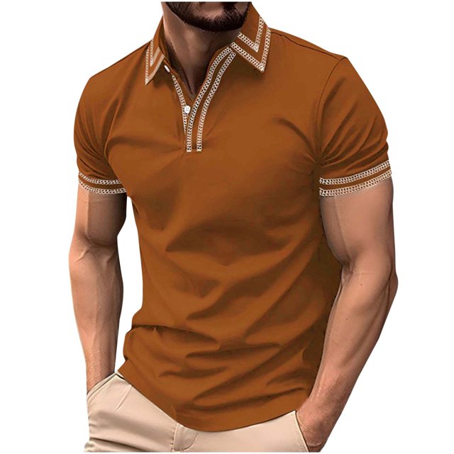 Styesk T Shirts for Man Fashion Leisure Solid Color Versatile Button Turndown Collar Short Sleeve Top