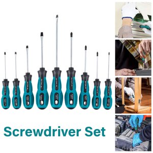 9Pcs Screwdriver Set Magnetic Tip Screwdriver Hand Tool Professional Cross and Flat Screwdriver with Cushion Grip Portable Screw Driver Kit 5 Sizes for DIY Engineering