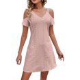 thumbnail image 1 of 2025 Robe Femme Couleur Unie V Décontractée Beige Col Ajouré Épaules Dénudées Col en V Robe Femme Manches Courtes, 1 of 4