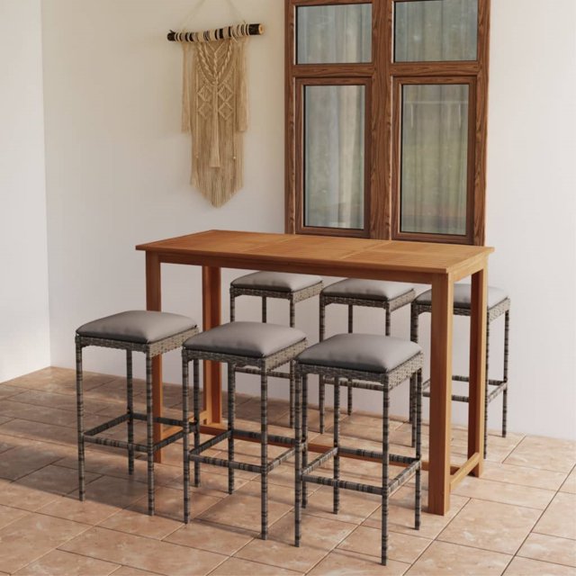 vidaXL 7 Piece Garden Bar Set with Cushions Grey