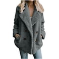thumbnail image 2 of Qertyioot Plus Size Coat for Womens,Winter Warm Loose Plush Turndown Collar Jacket, 2 of 7