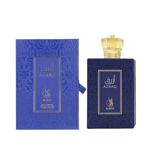 Azraq par Arif Perfumes – Eau de Parfum Fruitée et Fraîche pour Hommes – Poire, Lavande, Lotus, Cannelle, Enveloppe de Vanille Noire et Ambre – Parfum Longue Tenue – 3,4 oz