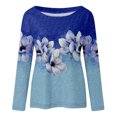 thumbnail image 4 of IROINID Offres Dames Manches Longues T-Shirts Décontractés Imprimé Col Rond T-Shirt Ample Blouse d'Automne Chandail Tops, Bleu, 4 of 5