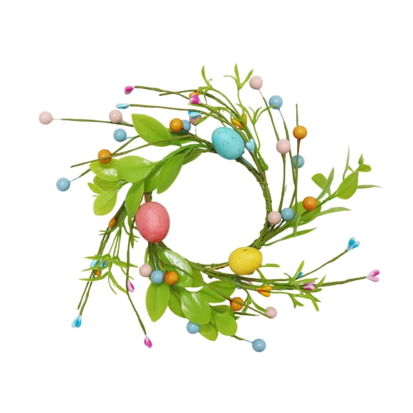 Easter Egg Candle Ring Wreath For Table Centerpiece, 8.66 Inch Spring Door Decor With Colorful Foam Eggs And Berries, Rustic Vintage Easter Home Decorations