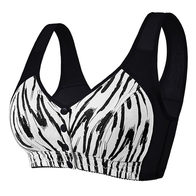 ManxiVoo Soutien-Gorge Sans Armatures à Fermeture avant pour Poitrine Généreuse, Grande Taille de Bonnet, Soutien, Coupe Confortable, Style Camisole Sans Coutures, Motif Imprimé, Taille TG, Noir