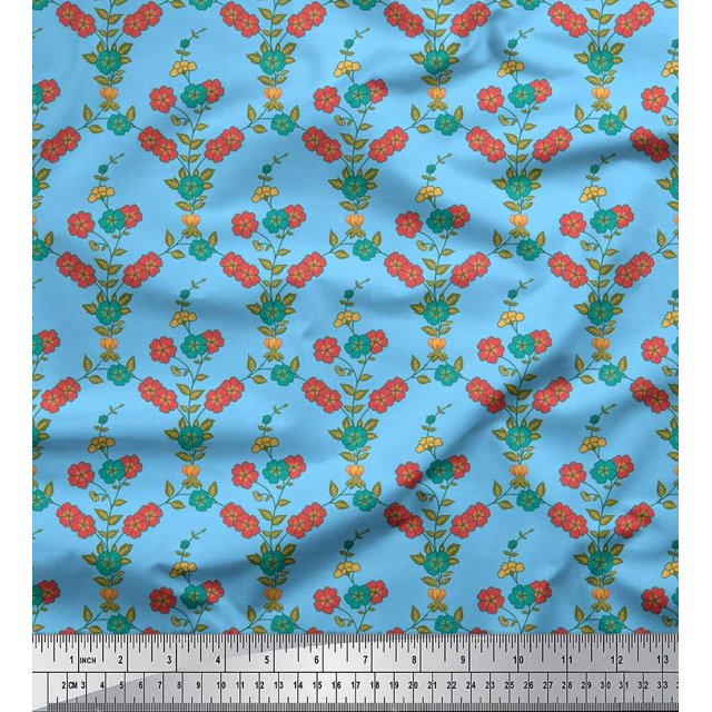 Soimoi Rayon Fabric Leaves & Floral Decor Fabric Printed Yard 42 Inch Wide