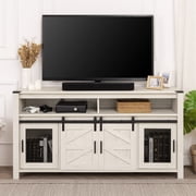 WAMPAT Farmhouse TV Stand, 65 Inch TV Compatible, Entertainment Center, Sliding Barn Doors, Mesh Doors, Tall Media Console, Open Storage Space, Living Room Furniture, Antique White
