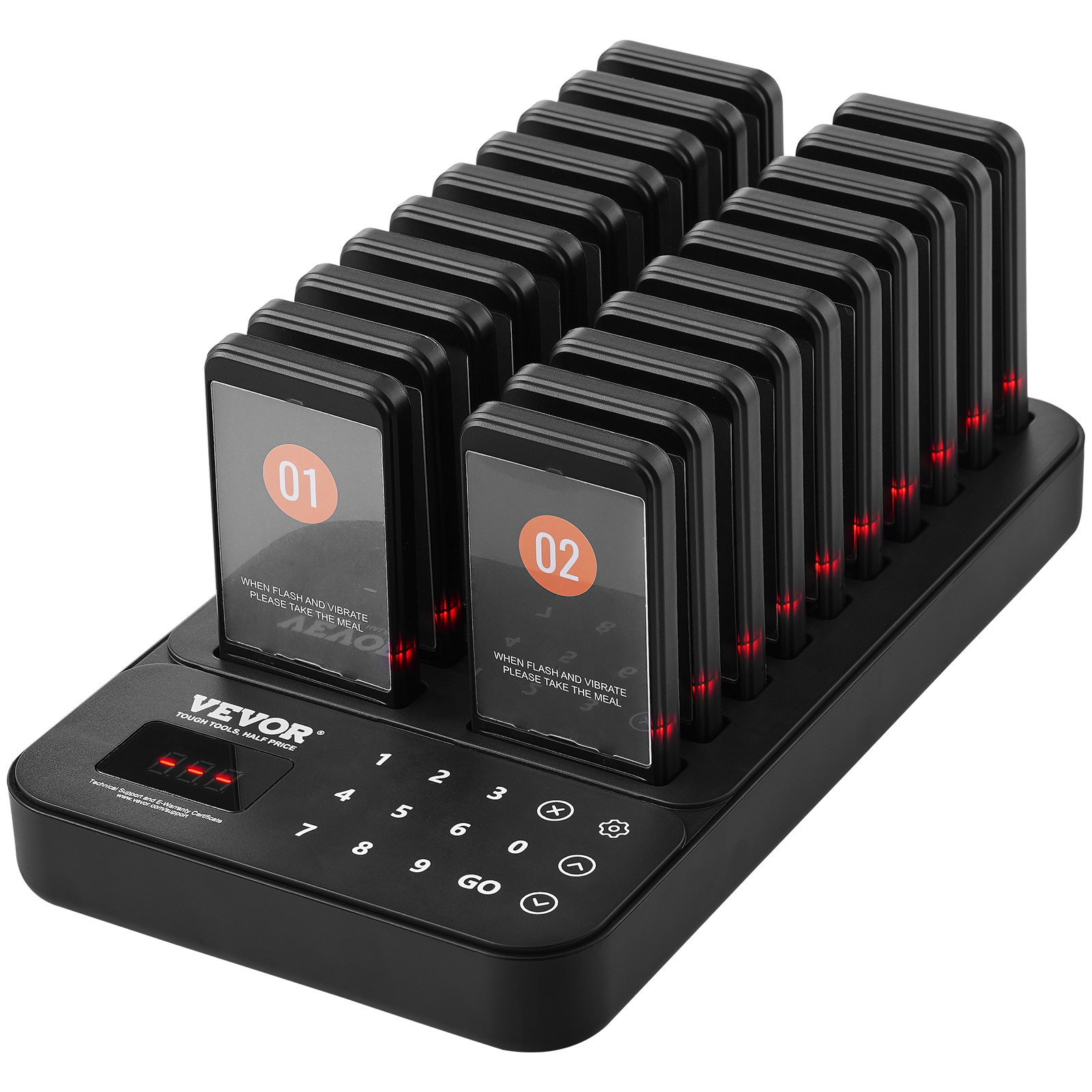 VEVOR Restaurant Pager System, Wireless 400m Long Range Lineup Waiting Queue Signal, Guest Customer Calling Beepers with Vibration & Flashing, 20 Buzzers for Food Truck, Church, Nursery, Hospital