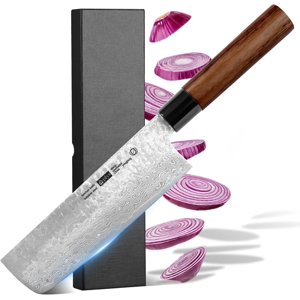 Plys Couteau japonais Nakiri, Couteaux de cuisine à clivage de légumes de Damas, 7.5 Couteau de cuisson Super Sharp de pouce