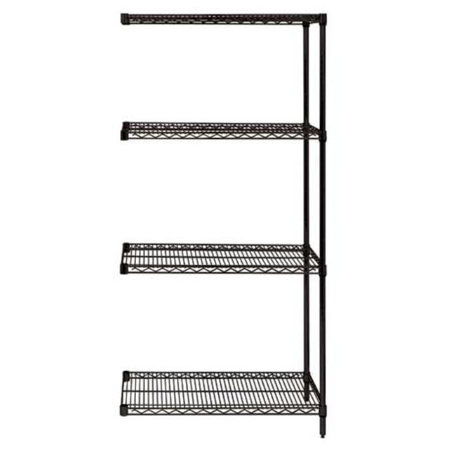 Unité d'Extension d'Étagères Grillagées Noires à 4 Tablettes - 18 x 36 x 63 Po