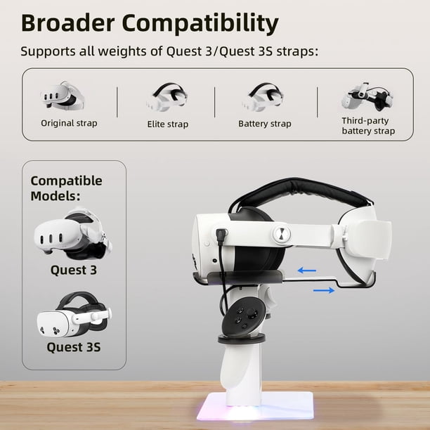 VR Headset Stand for Meta Quest 3S/3/2 - Stable Storage Holder