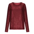 thumbnail image 4 of Haut à Paillettes de Célébration à Manches Longues à Col Rond pour – Chandail Décontracté Prêt pour Fête avec T-Shirts Scintillants pour Femmes Bourgogne TG, 4 of 5